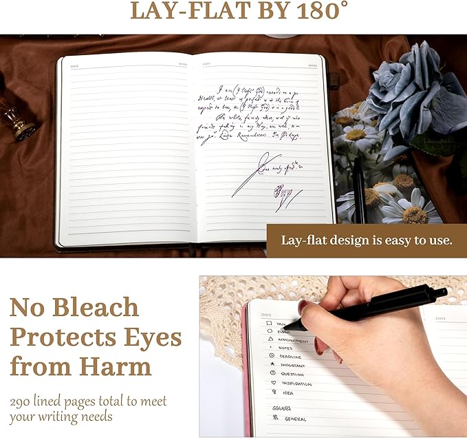 CAGIE Leather Journals for Writing Hardcover Journal for Men with Pen, 290 Pages Lined Journaling Notebooks for Work Pink Leather Vintage Journal Notebook, 6.1" x 8.5"