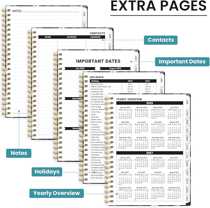 2026 Planner, Weekly and Monthly Planner for Women, January 2026 to December 2026, Pretty Hardcover 2026 Calendar Planner Book with Tabs, Inner Pocket, Spiral Bound, Perfect Office Home School Supplies - 8.5" x 11", Twilight Serenade