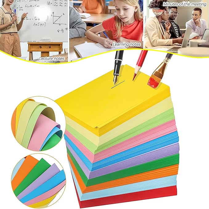 MotBach 600 Pieces Index Cards Flash Cards,3" x 5", 10 Color Assorted Color Blank Memo Note Cards Unlined Studying Record Index Cards To Do List for Home School Office Supplies