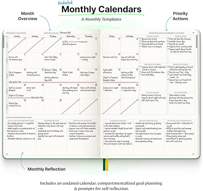 Roterunner Softcover Purpose Planner Notebook B5 7.5 x 9.8 Undated Daily Planner 2024-2025 Daily Weekly and Monthly Productivity Planner Life Planner ADHD Planner for Adults Self Care Journal