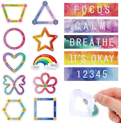 80 Pcs Anxiety Sensory Stickers with Inspirational Quotes Calm Textured Strips Relief Mental Health Stickers School Office Adhesive Sensory Tape Anti Stress Toys for Adults Teens (Cute)