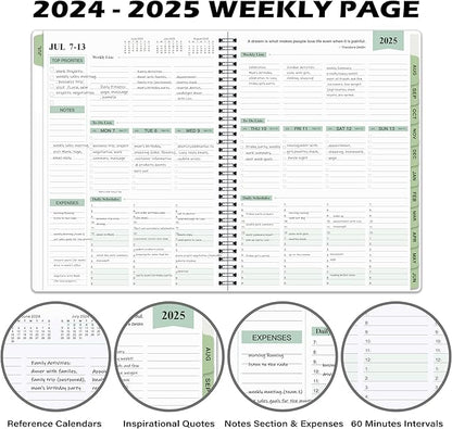 2024-2025 Planner - Weekly & Monthly Planner Notepad, 11.38'' x 8.74'', JUL 2024 - JUN 2025, Appointment Book, 60 Minutes Intervals, Monthly Tabs, Sturdy Cover, Spiral Bound, Back Pockets - Black