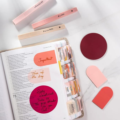 DiverseBee Transparent Sticky Notes (Includes Quick Dry Pen), Cute Clear Sticky Tabs, Translucent Page Flags Book Markers Stickers, Planner Accessories Bible Journaling Study Office Supplies (Marsala)