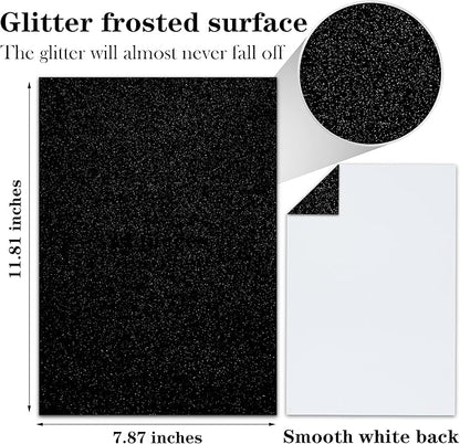 24 Sheets Black Glitter Cardstock Paper, A4 Premium Sparkly Paper for Scrapbook, DIY Projects, Party Decoration, Gift Box Wrapping 250GSM/92lb
