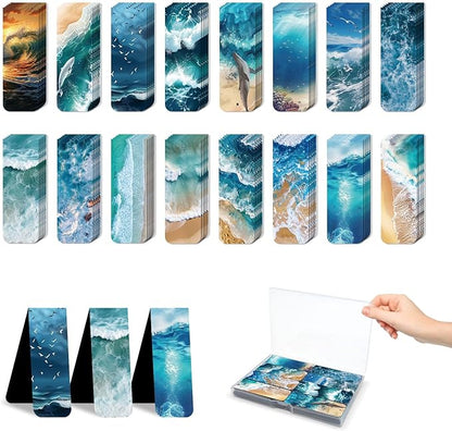 48 Pieces Magnetic Bookmarks Magnet Page Markers - Book Marks for Reading Women & Men with Storage Boxes - Cute Magnet Bookmark Clips for Reading Pleasure（Ocean）