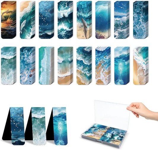 48 Pieces Magnetic Bookmarks Magnet Page Markers - Book Marks for Reading Women & Men with Storage Boxes - Cute Magnet Bookmark Clips for Reading Pleasure（Ocean）