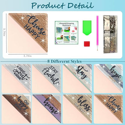 Diamond Art Painting Bookmarks,8Pcs DIY Cute Diamond Art Kits for Adults, Corner Bookmarks Small Crafts Kit for Women Book Lovers (Bible)