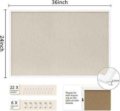 Cork Board with Linen White 2Pack,Bulletin Board 36"x24" Hanging Corkboards for Office Home School Message Board or Vision Board Decoration.