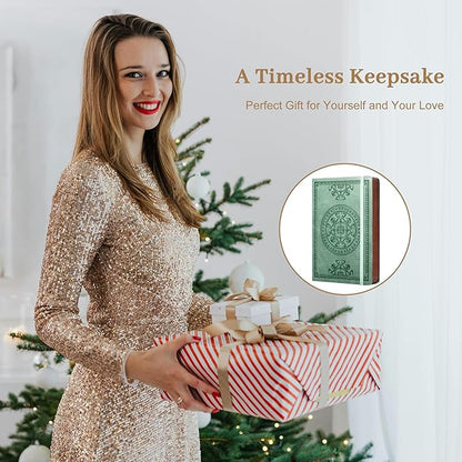 CAGIE Leather Journal for Men Hardcover Journals for Writing with Pen, 290 Pages Lined Journaling Notebooks for Work Leather Vintage Journal Notebook, 6.1" x 8.5", Green