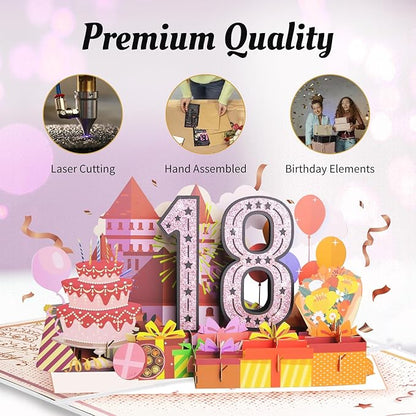 18th Birthday Card for Girls Daughter, Jumbo Pop Up 18th Birthday Cards for Her Granddaughter, Happy 18th Birthday Decorations for 18 Year Old Girls Daughter Funny Birthday Gifts, Review of 2007, Pink