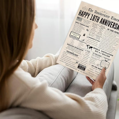 Jumbo 18th Anniversary Card for Him Her, Retro 18 Year Anniversary Card Gift for Couple, Sweet 18 Wedding Anniversary Cards for Wife Husband, Best 18 Aday Gifts Idea for Parent