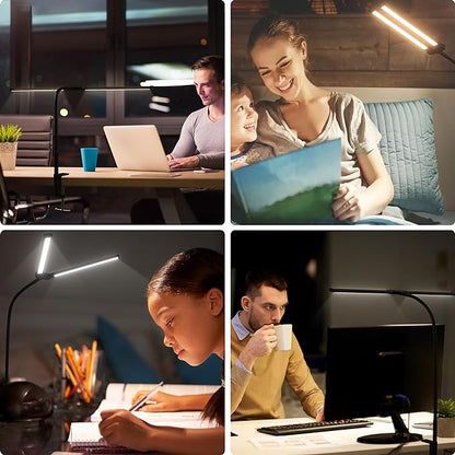 LED Desk Lamp, Double Head Led Desk Lamp, 12W Ultra Bright Architect Task Desk Light, Eye Caring Desk Light, Desk Lamps for Home/Office/Study/Drafting/Sewing/Dorm/Painting(Black)