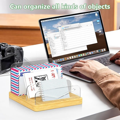 MinBoo Mail Organizer File Holders Letter Organizer Bamboo Desk Document Sorter Envelope Folder Racks Holders for Office Home School