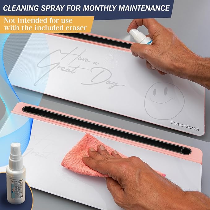 15-Inch Desktop Whiteboard - Glass Dry Erase Board for Desk Whiteboard with Stand with 3 Markers, Spray Bottle, 3 Cable Holders & Storage Box Work from Home Office Gadgets, Peach