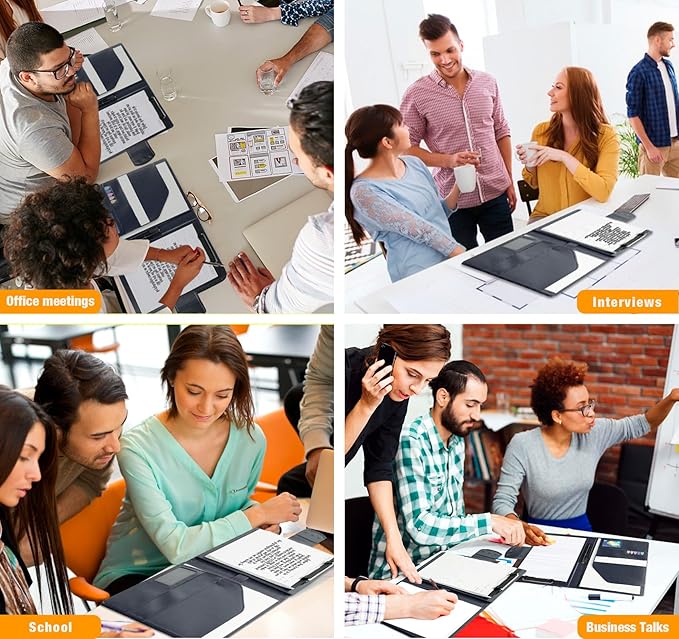 A4 Leather Padfolio Portfolio Organizer Binder,A4 Business Interview Legal Document Folder with Magnetic Closure Cover,Resume Folder with Luxury Papers,Sticky Tabs,Pen for Men Women(Navy Blue)