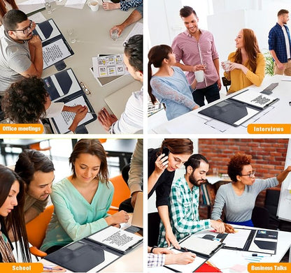 A4 Leather Padfolio Portfolio Organizer Binder,A4 Business Interview Legal Document Folder with Magnetic Closure Cover,Resume Folder with Luxury Papers,Sticky Tabs,Pen for Men Women(Navy Blue)