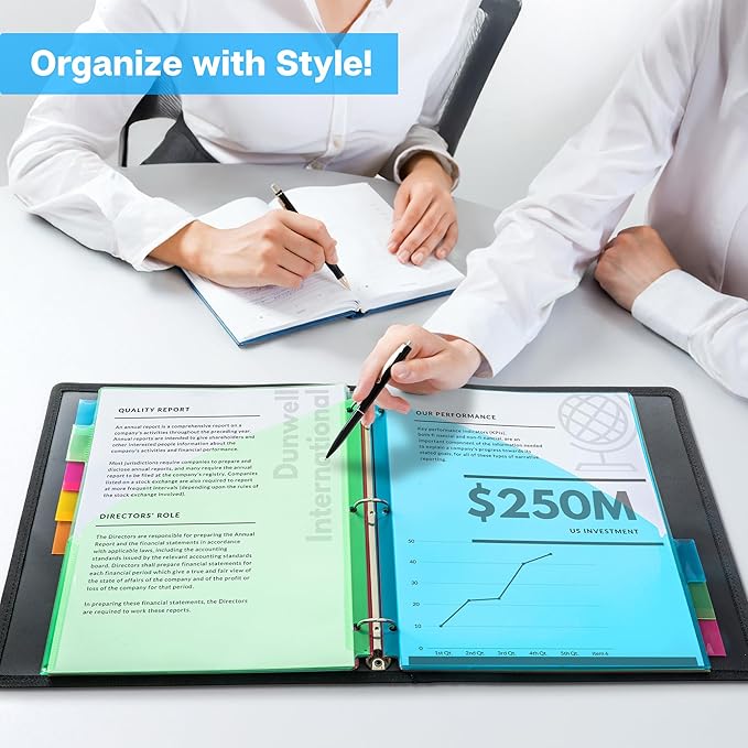 Dunwell 2-Pocket 8-Tab Divider Pockets, (1 Set, 8 Count), 5 Colors, Plastic 8 Subject Notebook Tab Dividers for 3-Ring Binders, Includes Label Inserts, Durable Acid-Free Poly