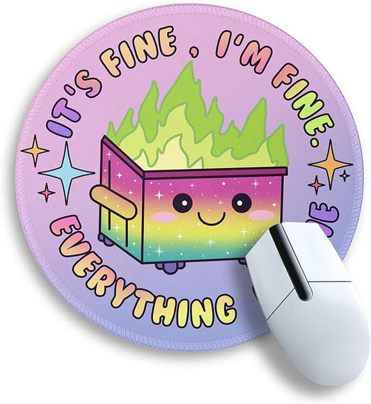 Gctriki Gradient Dumpster on Fire Mouse Pad, Cute Round Mouse Pads for Desk, Funny Purple Mousepad for Laptop Gaming, Stitched Edge Non-Slip Rubber Base, Cute Office Desk Accessories Decor for Women