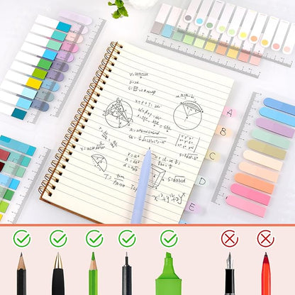 3000Pcs Sticky Tabs with Ruler, 15 Pack Index Tabs, Post It Sticky Notes, Repositionable Book Flags Strip Index Tabs Clear Page Markers for Office School Reading Highlights Classifying