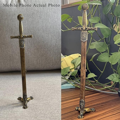 11" Metal Stainless Steel Sword Letter Opener with Stand,Medieval Vintage Gold Handle,Mini Sword,Lightweight Hand Envelope Slitter,Special Gift