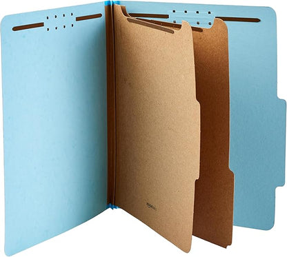Amazon Basics Classification Folder, 100% Recycled, 2 Dividers, 2" Embedded, 12.17 x 10.39 inch (Letter), Light Blue, 10 Count per Box