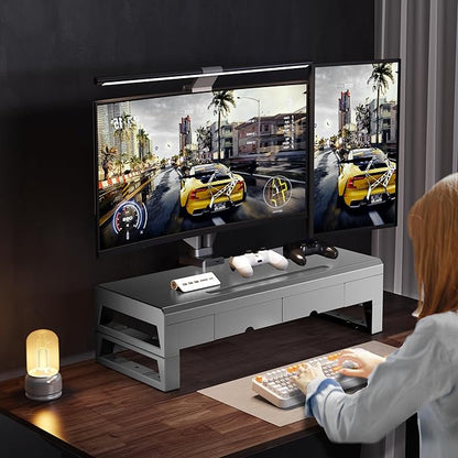 Computer monitor stand with 2 drawer ，Laptop Desk Shelf & Monitor Riser 21.6 inches long desk riser Monitors/PC/Laptop/Computer Space Saver Organizer ，Heavy Duty Gift Gaming Studio Offic (Basic Version, 500mm Drawer)