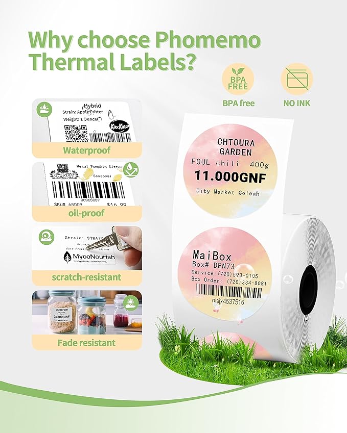 2 Inch Circle Thermal Label Sticker Compatible with Phomemo M110/M221/M220/M120/M200/M110S Label Printers,1.96" x 1.96"（50x50 mm）,Round Label Sticker for Gift/Mailing/Business/Home Tag,140labels/Roll
