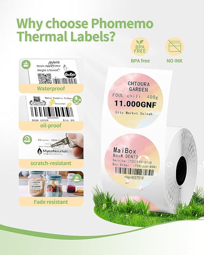 2 Inch Circle Thermal Label Sticker Compatible with Phomemo M110/M221/M220/M120/M200/M110S Label Printers,1.96" x 1.96"（50x50 mm）,Round Label Sticker for Gift/Mailing/Business/Home Tag,140labels/Roll