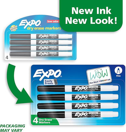 EXPO Low Odor Dry Erase Markers, Fine Tip, Black, 4 Count
