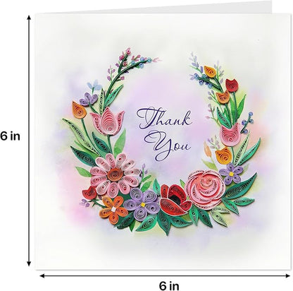 KingKraft Thank You Card, 3D Colorful Greeting Card, Gratitude Artful Floral Quilling Card for Mom, Sister, Friend, Teacher with Envelope Blank Inside