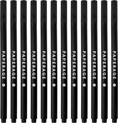 PAPERAGE Felt Tip Fine Point Pens (0.4mm), 12 Pack, Pens For Journaling, Notebooks, Planners, Calendars & Drawing, Great for School, Office, & Home (Black Ink)