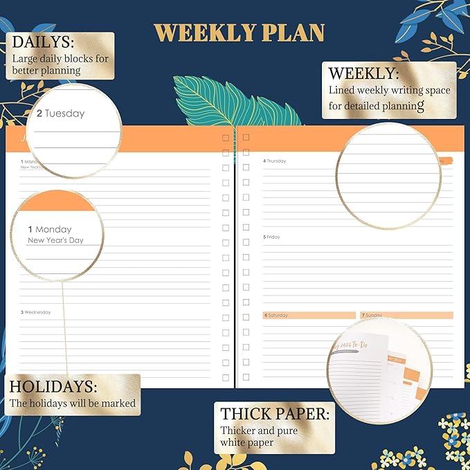 2025 Hardcover Planner Weekly and Monthly, Dec 2024–Dec 2025, Large Spiral Bound Planners 2025 for Women Gifts, 8.3" x 9.3",13 Month Calendar with 13 Tabs, 3 Sticker Sheets, Blue