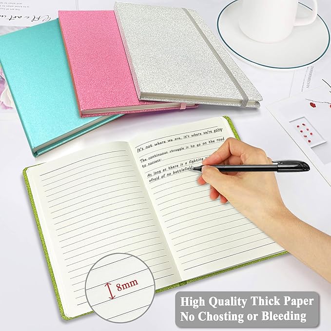 Blue Glitter Notebook, 8.3x5.7” 160 Lined Pages Glitter Never Peel Off Sparkle Journal for Girls College Ruled A5 Hardcover Notebooks for Teens Women Writing Note Taking Office Work School Gifts