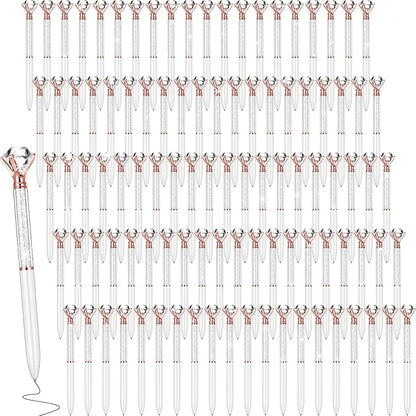 Sherr 100 Pack Big Crystal Diamond Pens Cute Ballpoint Pens Retractable Ballpoint Rhinestones Crystal Bling Gem Plated Black Gel Ink Office Supplies Gifts for Women(White,Glitter)