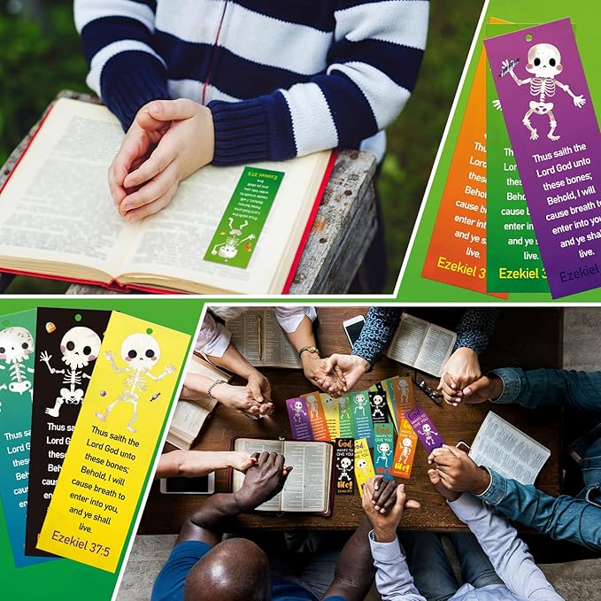 60 Pcs Halloween Skeleton Bookmark Ezekiel 37: 5 Ghost Christian Bookmarks God Wants to Give You Life VBS Exchange Gifts for Kids Adult Church School Classroom Prizes Party Favors