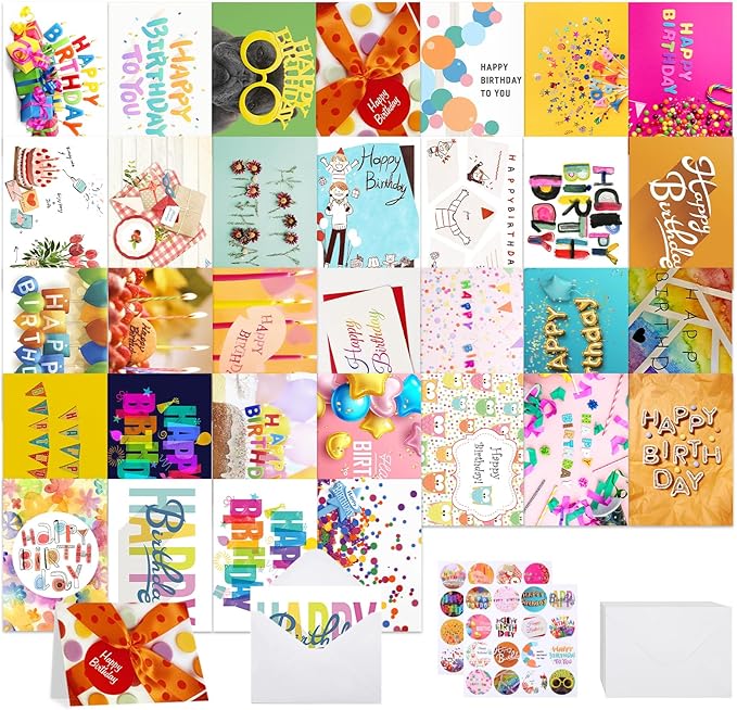 Joyberg 32 PCS Happy Birthday Cards Bulk with Envelopes, 4x6 Assorted Birthday Cards