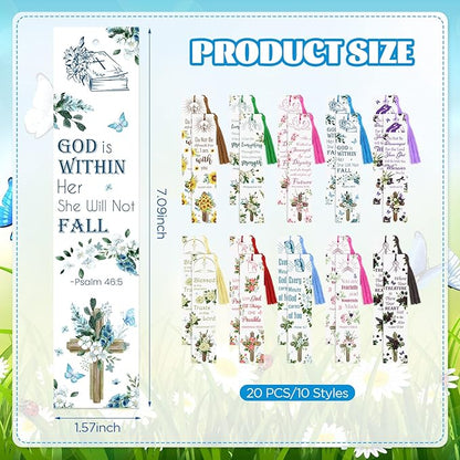 20 Pcs Bible Verses Bookmarks Christian Gifts for Women Inspirational Scripture Bookmarks with Tassel Motivational Cross Flower Bookmarks for Women Girls Book Lover Birthday Graduation Religious Gift