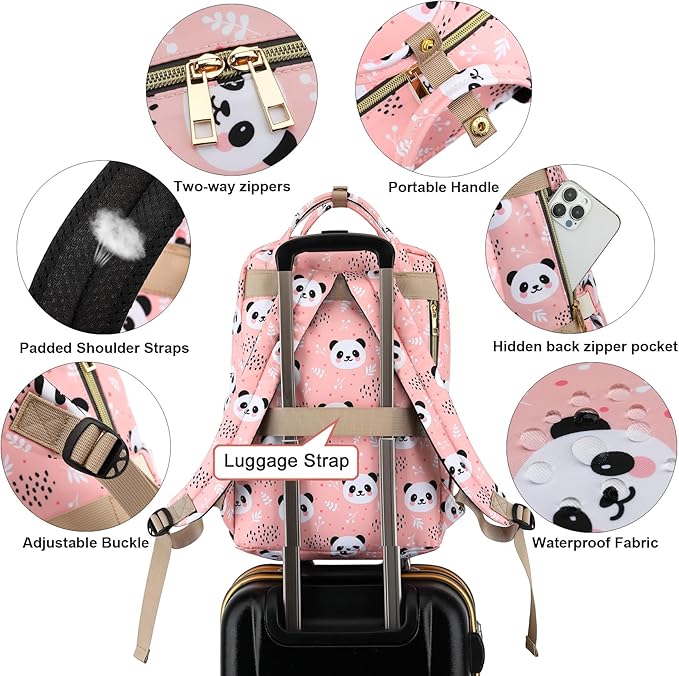 Panda Laptop Backpack College Bookbag School Backpack for Women Girls, Travel Backpack 15.6 Inch Computer Backpacks (Pink)