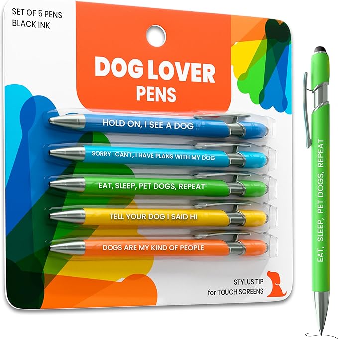 Funny Dog Lover Pen Set – 5-Piece Dog-Themed Stylus Pens – Unique Gift for Dog Moms, Dads, Friends, Groomers, Vets, Dog Sitters, Dog Walkers, Co-Workers for Christmas, Stocking Stuffers, Birthdays
