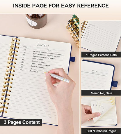 Spiral Notebook Journal for Women Men, 300 Numbered Lined Pages, College Ruled, A5 Hardcover Spiral Bound Notebook for School, Work, Note Taking Writing, Leather Spiral Journal Medium 5.9"x8.5"