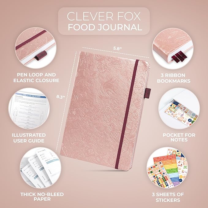 Clever Fox Food Journal - Daily Food Diary, Meal Planner to Track Calories & Nutrients, Weight Tracker Notebook, A5 (Rose Gold)