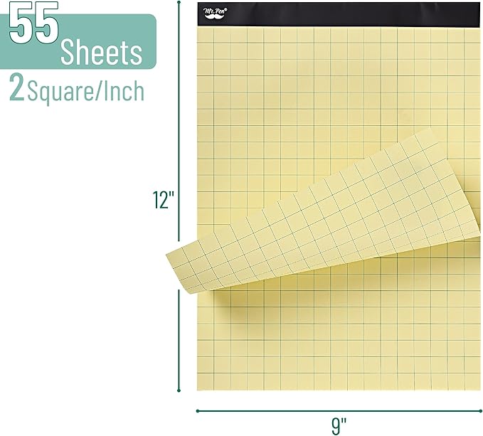 Mr. Pen- Graph Paper, 2x2 (2 Squares per inch), 8.5"x11", 55 Sheets, Yellow, Grid Paper, Graphing Paper, Math Graph Paper Pad, Grid Paper Pad, 1/2 Inch Graph Paper, Square Paper, Math Paper