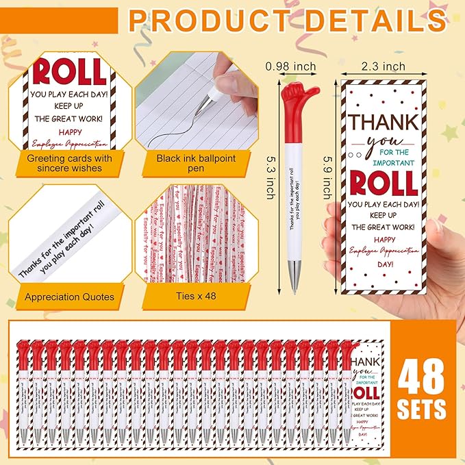 48 Sets Employee Appreciation Gifts Bulk Include Thumbs up Ballpoint Pens Thank You Card with Tie Thank You Gifts for Staff Coworkers Teachers Teem Volunteers Nurse