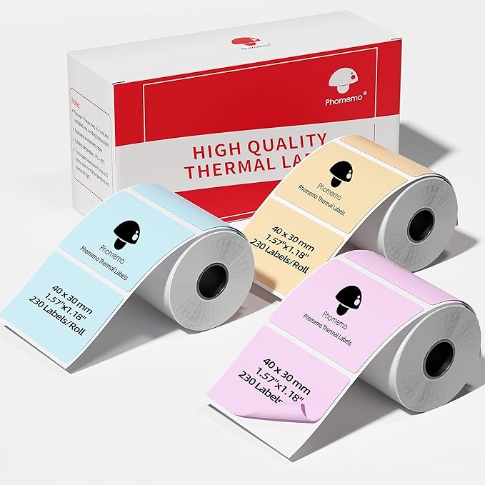 M110 Thermal Labels,Compatible with Phomemo M110/M221/M220/M120/M200/M110S,1.57"x1.18"(40mm*30mm),Multi-Purpose Thermal Sticker for Business/Mailing/Barcode/Home,230Labels/roll,Blue/Pink/Khaki
