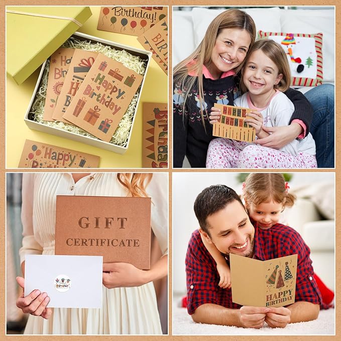 Harloon 200 Pack Happy Birthday Card Assorted Bulk with Blank Envelopes and Stickers 4 x 6 Inches Greeting Blank Happy Birthday Cards for Men Women Adults Kids, 20 Styles(Kraft Style)