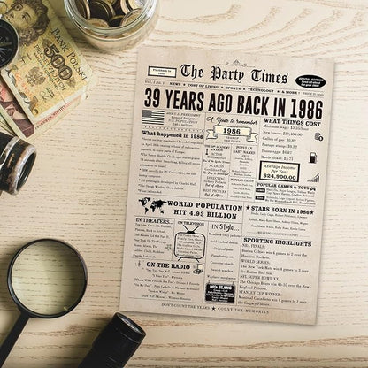 39th Birthday Card Gifts for Her Him, Happy 39th Birthday Decorations for Women Men, Large 39 Years Old Bday Card for Husband Wife