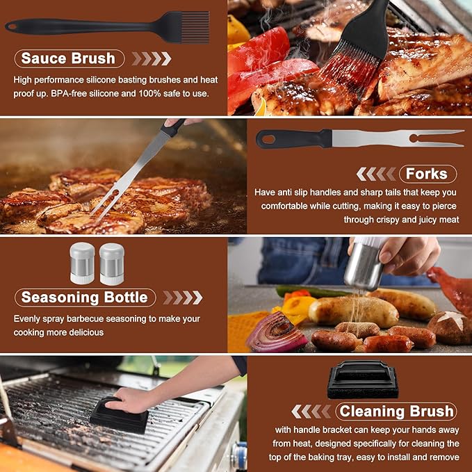 Blackstone Griddle Accessories Kit, 27Pcs Grilling Accessories Set for Blackstone and Camp Chef, Flat Top Grill Accessories Set with Spatulas, Scraper, Grill Press, Basting Cover for BBQ