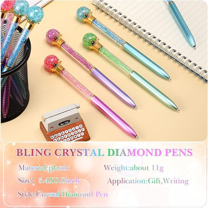 24 Pieces Big Crystal Diamond Pens Bling Ballpoint Pen Black Ink Rhinestones Pen for School Office Supplies Christmas Wedding Birthday Present, 4 Colors(Novel Style)