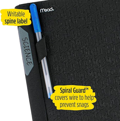 Five Star Advance Spiral Notebook + Study App, 3 Subject, College Ruled Paper, 11" x 8-1/2", 150 Sheets, With Spiral Guard and Movable Dividers, Black, 1 Count (73132)