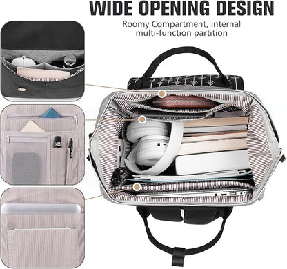 MOMUVO Laptop Backpack for Women Laptop Bag with USB Port, Student Bookbag Water Resistant Backpacks Teacher Doctor Nurse Work Backpack Stylish Travel Bags, Fits 17-Inch Laptop Grey Black